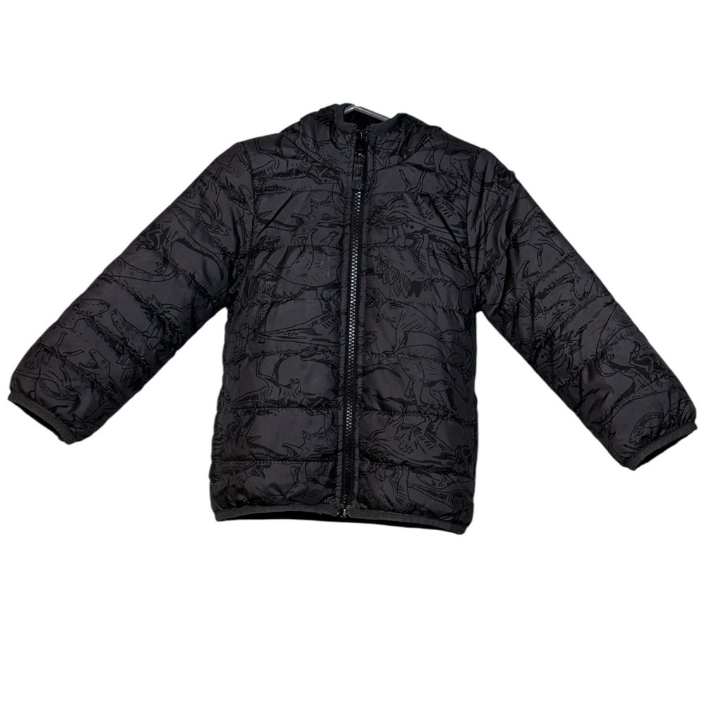 Carter's Toddler Boy Grey Zip-Up Puffer Jacket Dinosaur Print Size 2T